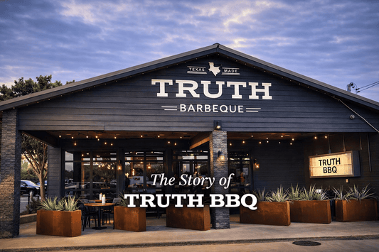 the outside of the truth bbq houston location at dusk