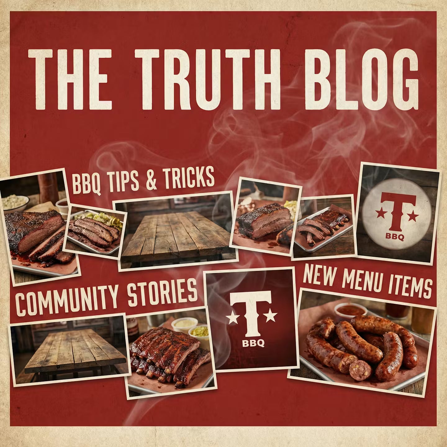 Promotional graphic for 'The Truth Blog' with BBQ-themed images and text on a red background.
